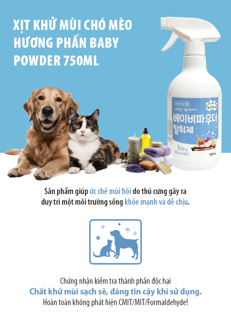 Xịt khử mùi chó mèo hương phấn Baby Powder