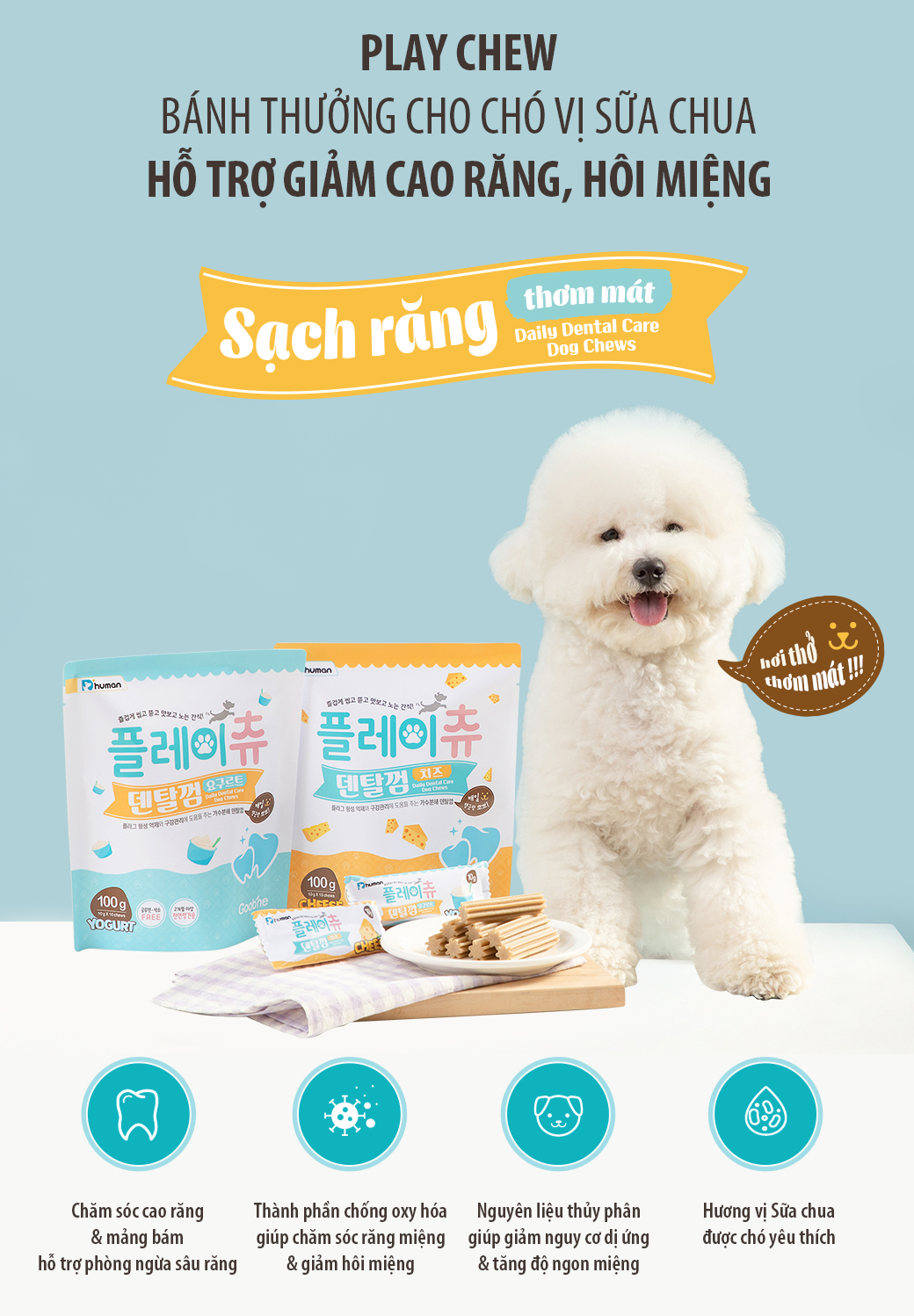 Bánh thưởng cho chó vị phô mai hỗ trợ giảm cao răng, thơm miệng